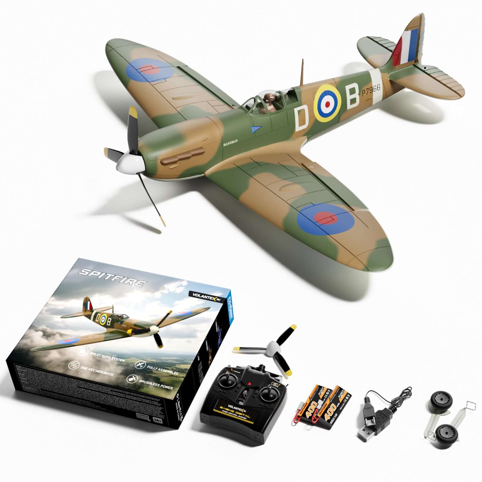 VolantexRC Spitfire 500mm Brushless 4CH Warbird RTF with XPilot Stabilizer