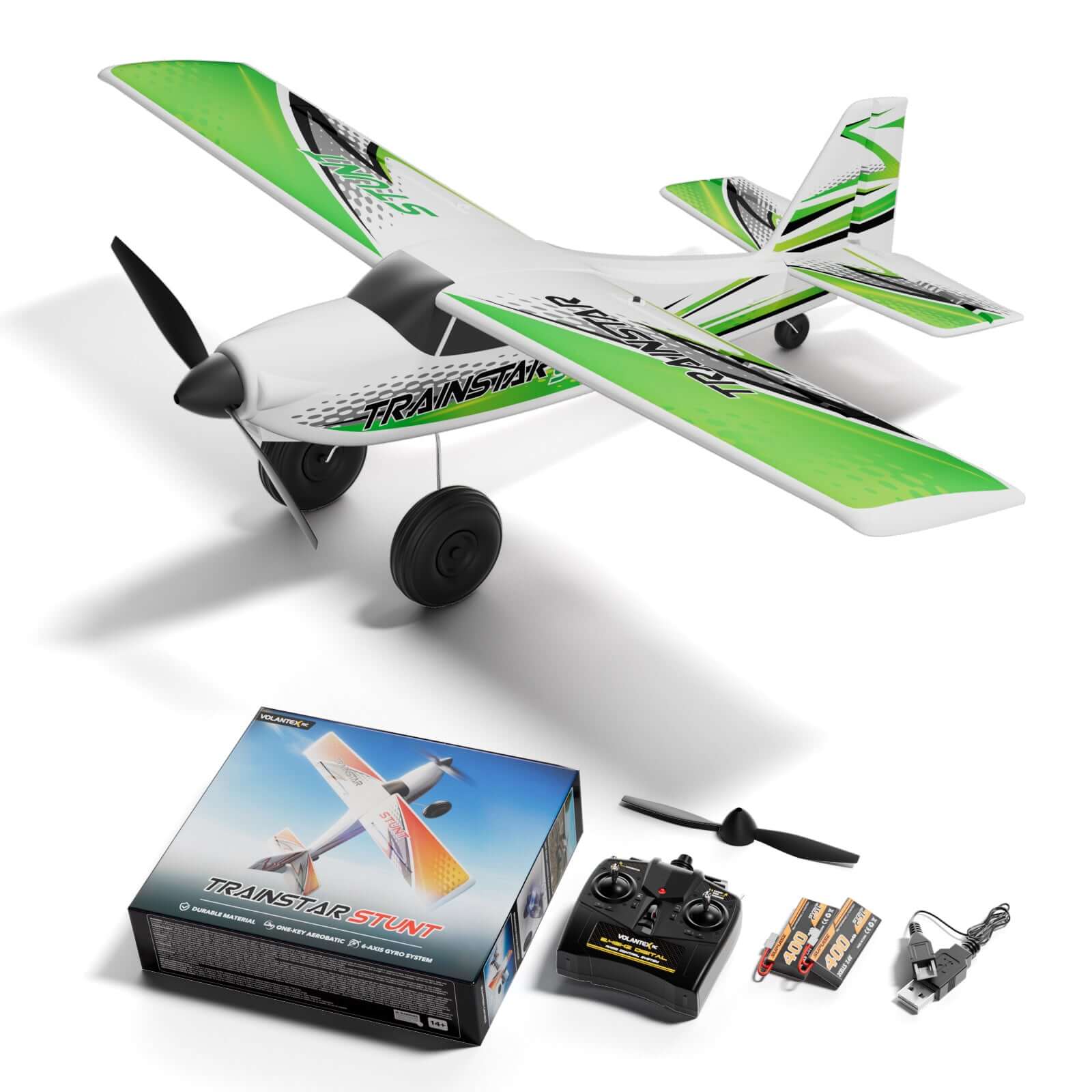VolantexRC Trainstar 500mm Brushless RC Plane 2S/3S Power RTF – Green/Orange