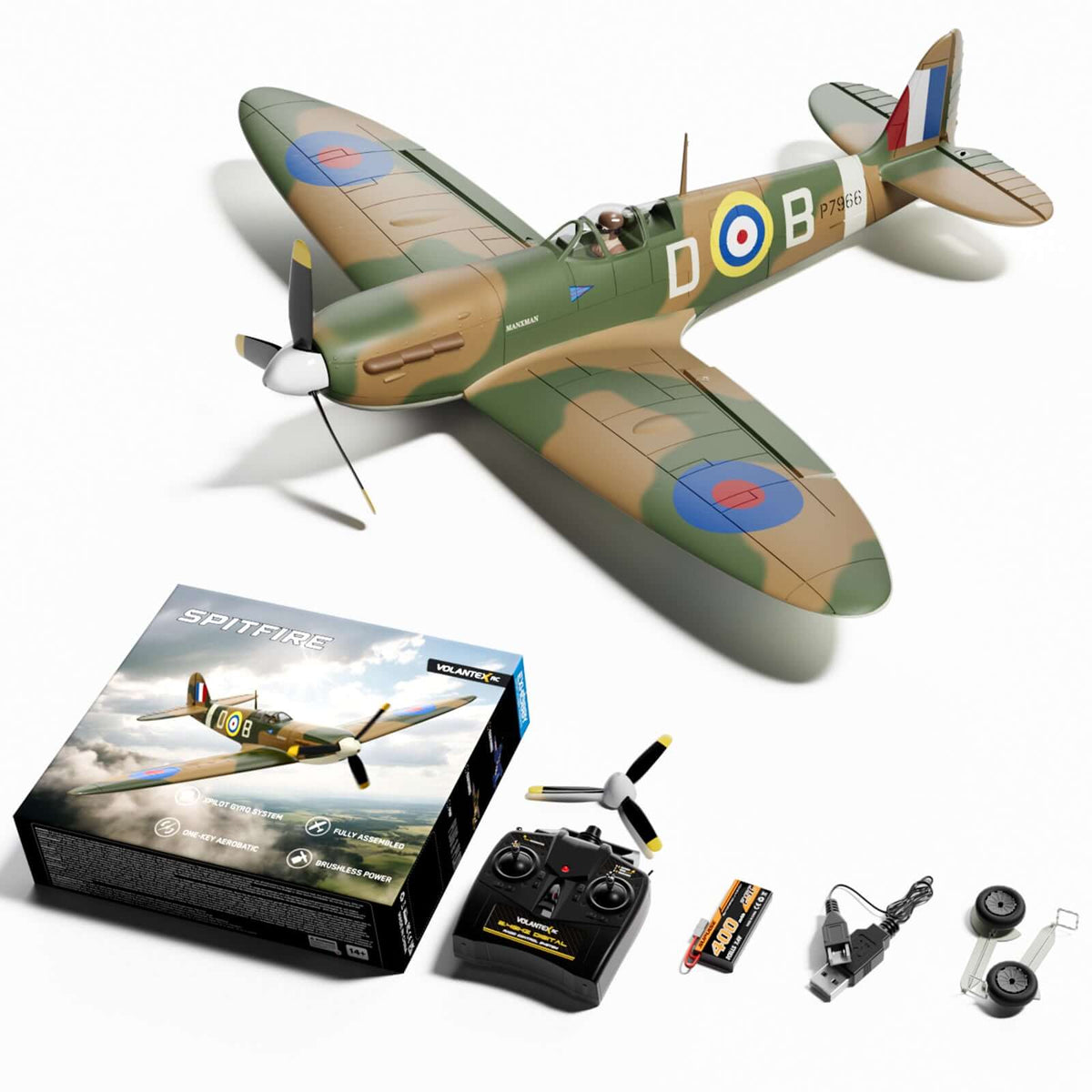 VolantexRC Spitfire 500mm Brushless 4CH Warbird RTF with XPilot Stabilizer