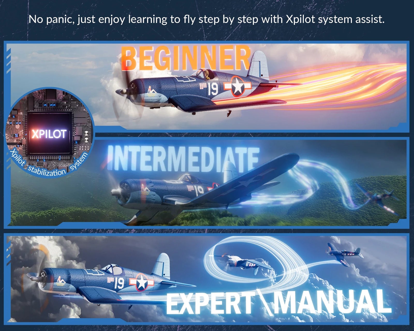 Volantex F4U Corsair 500mm Brushless Warbird RC Plane, RTF, 2S/3S Power Support