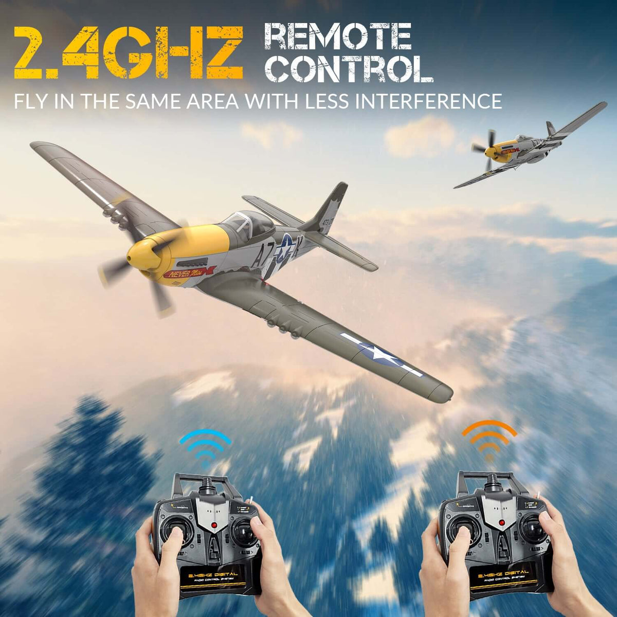 P51D RC Airplane, 4-Channel Brushless Motor, XPilot Stabilizer, 2.4GHz Remote
