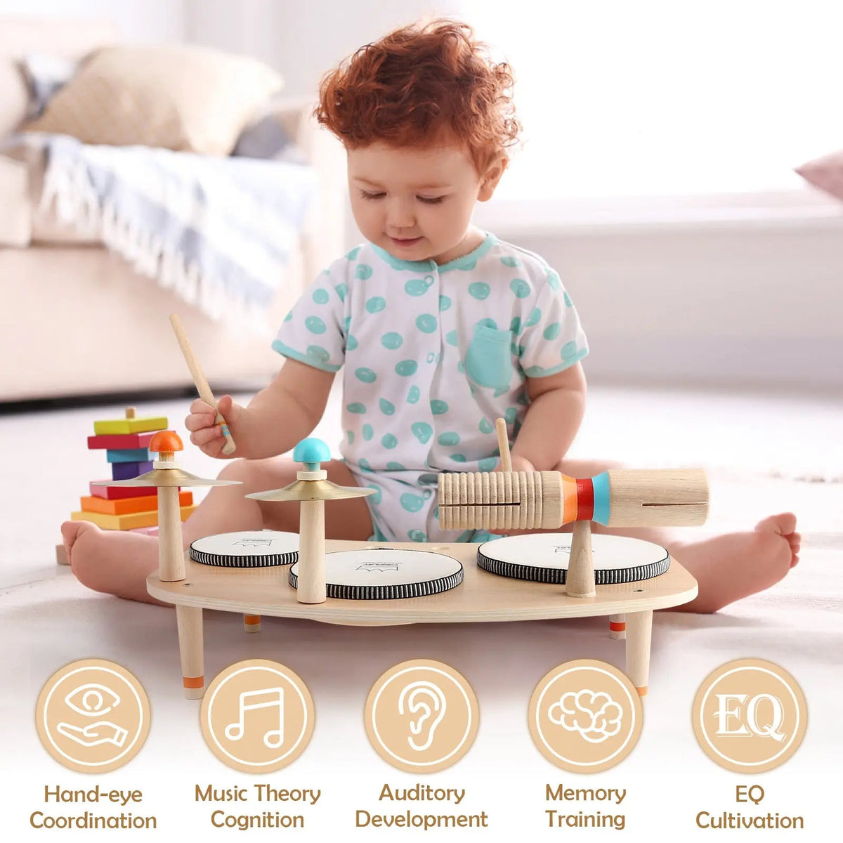 Little Beat Makers – 8-in-1 Wooden Music Table &amp; Drum Set