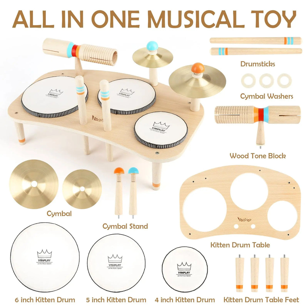 Little Beat Makers – 8-in-1 Wooden Music Table &amp; Drum Set
