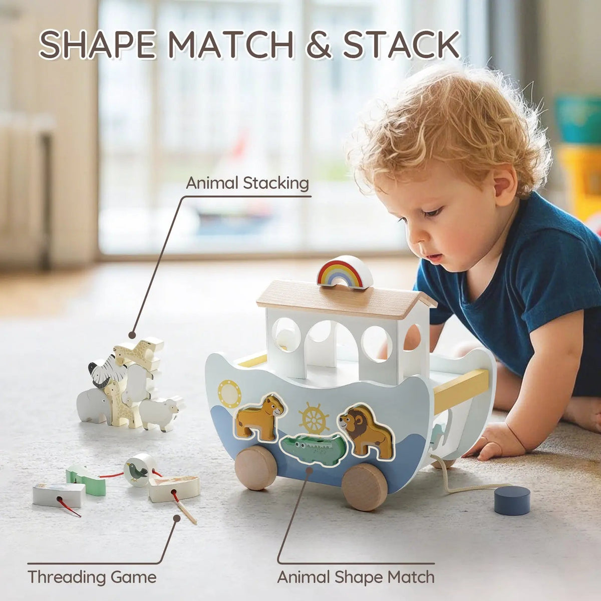 Wooden Noah's Ark Toy for Montessori Learning