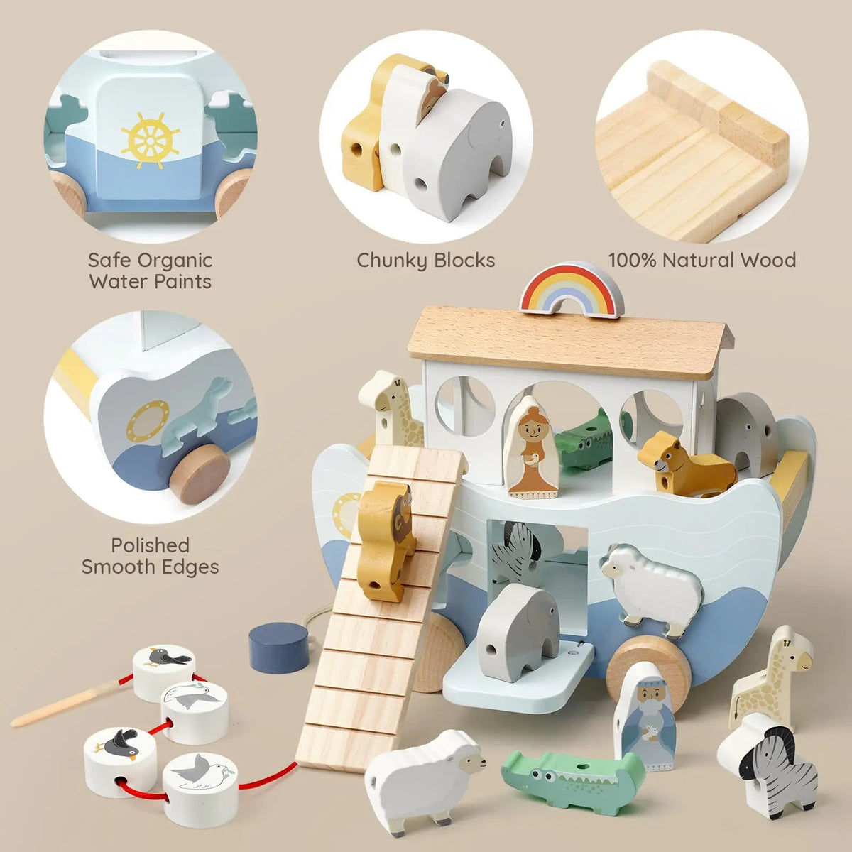 Wooden Noah's Ark Toy for Montessori Learning