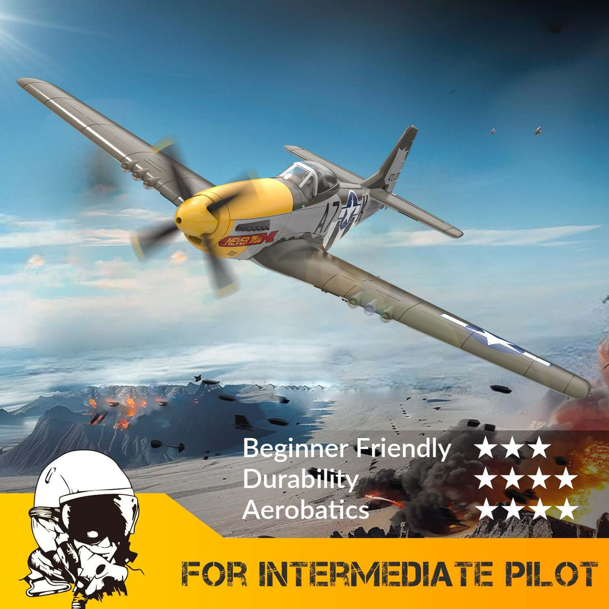 P51D RC Airplane, 4-Channel Brushless Motor, XPilot Stabilizer, 2.4GHz Remote