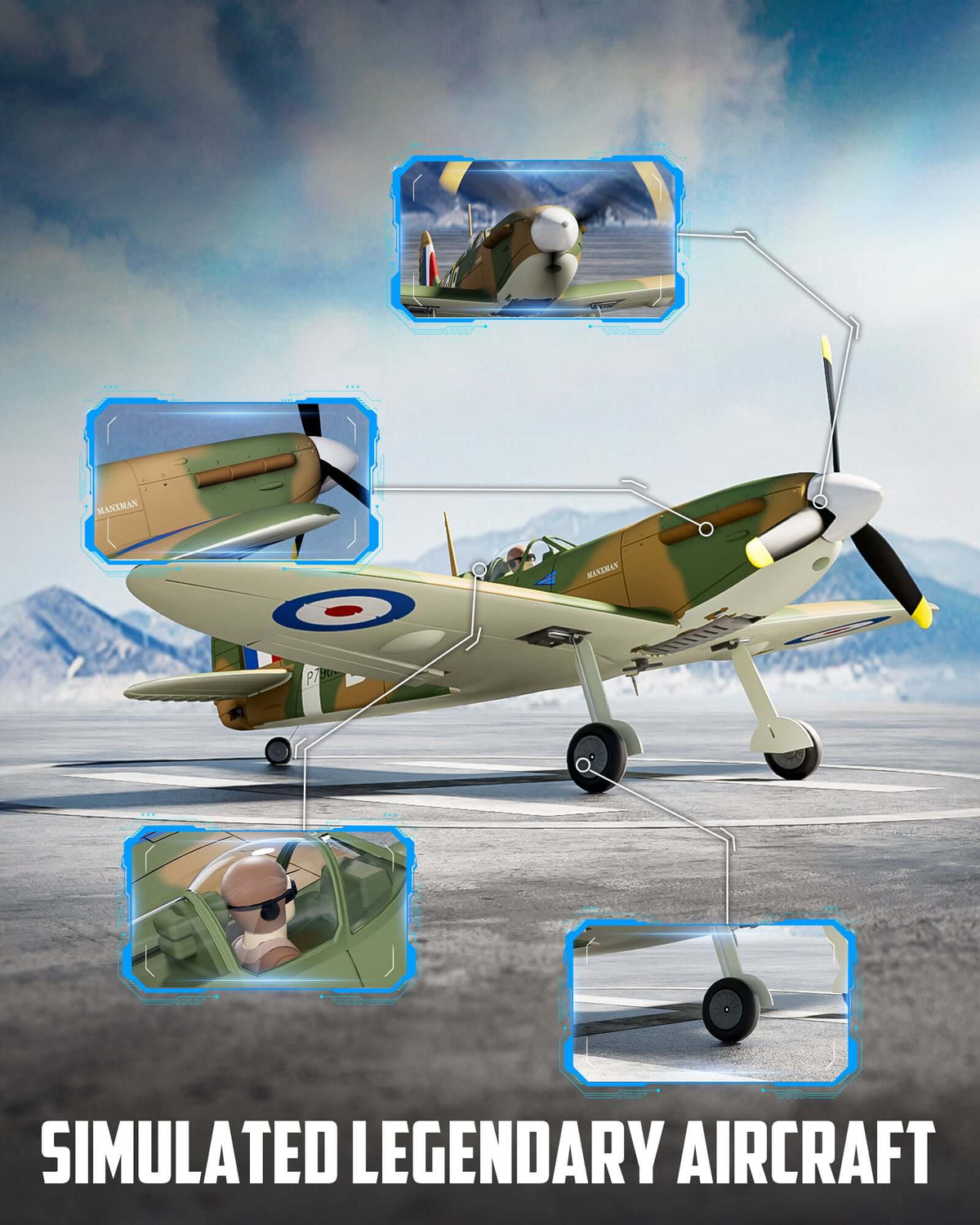 VolantexRC Spitfire 500mm Brushless 4CH Warbird RTF with XPilot Stabilizer