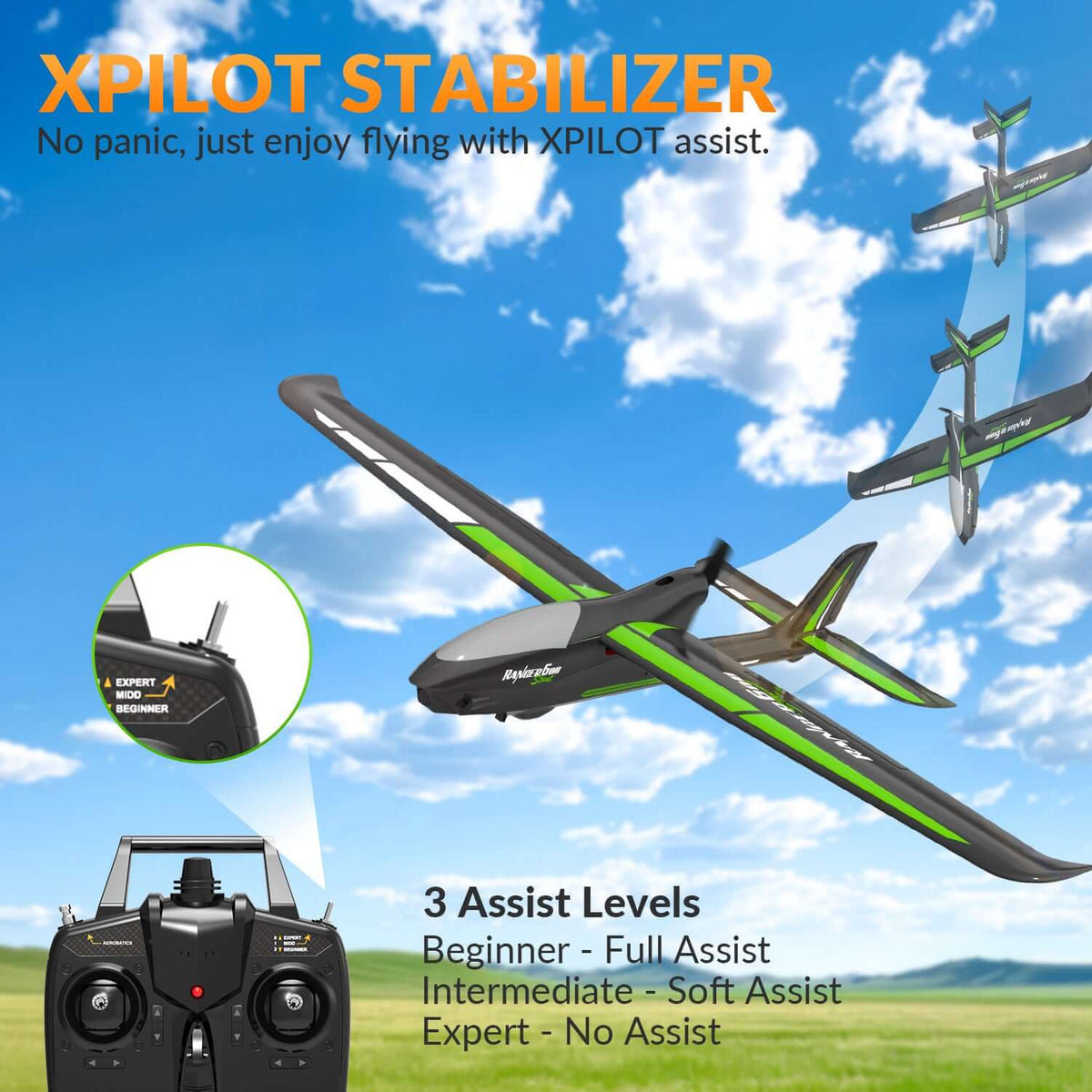 Ranger 600 RC Airplane - 4-Channel, 40 Min Flight, Dual Batteries, Beginner Friendly