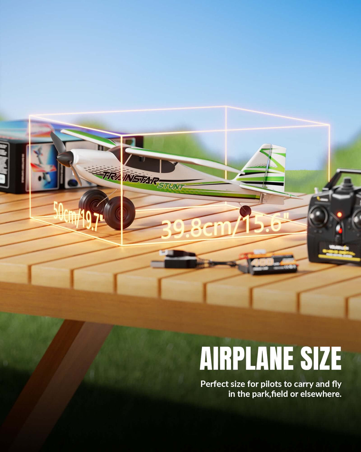 VolantexRC Trainstar 500mm Brushless RC Plane 2S/3S Power RTF – Green/Orange