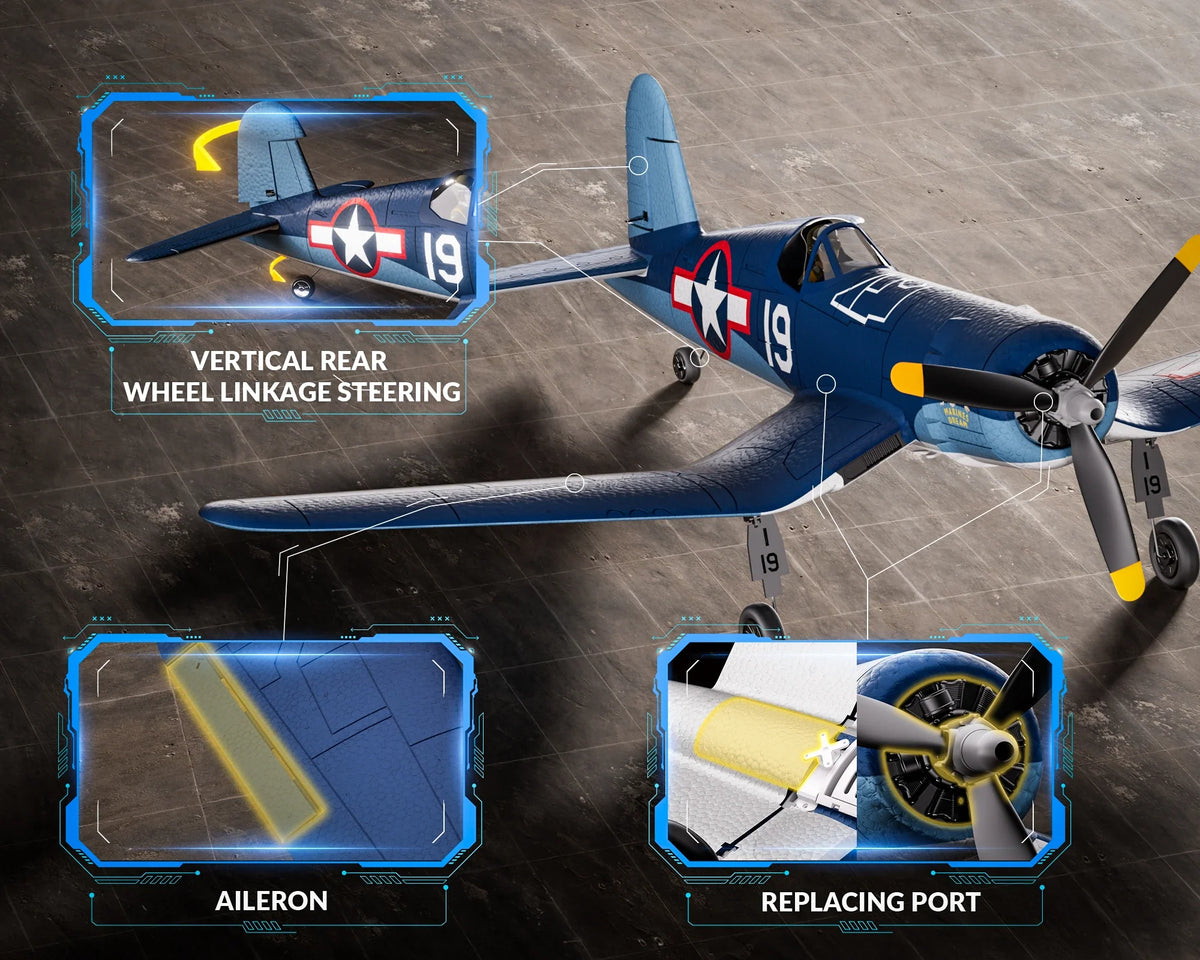 Volantex F4U Corsair 500mm Brushless Warbird RC Plane, RTF, 2S/3S Power Support