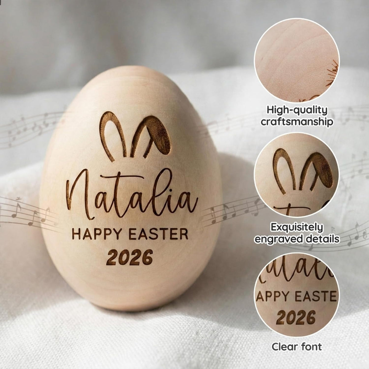 Personalized Wooden Easter Egg - Musical Egg Shaker 2026