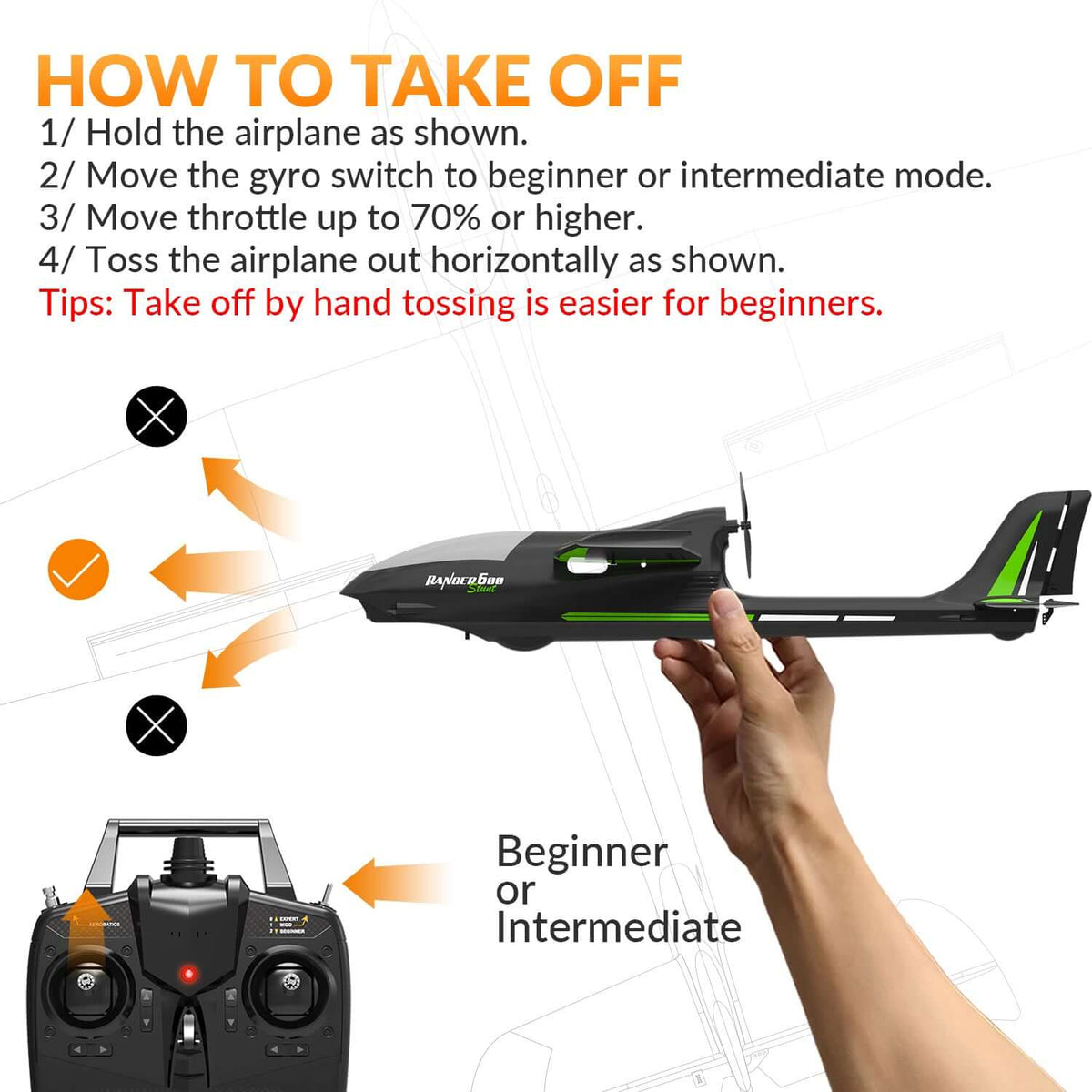 Ranger 600 RC Airplane - 4-Channel, 40 Min Flight, Dual Batteries, Beginner Friendly