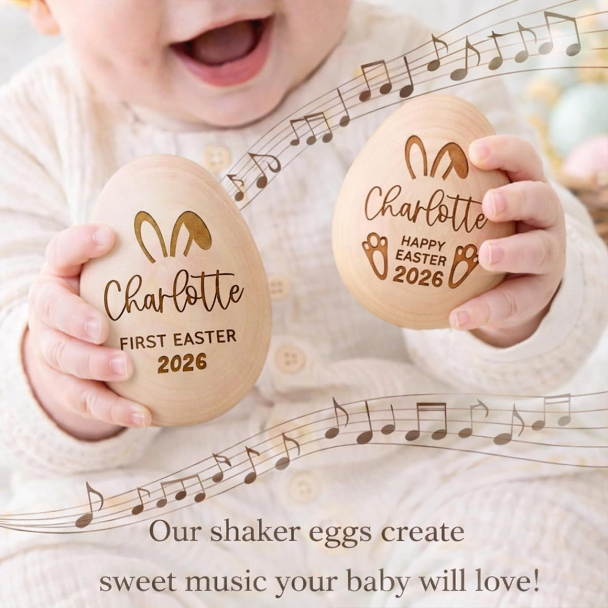 Personalized Wooden Easter Egg - Musical Egg Shaker 2026