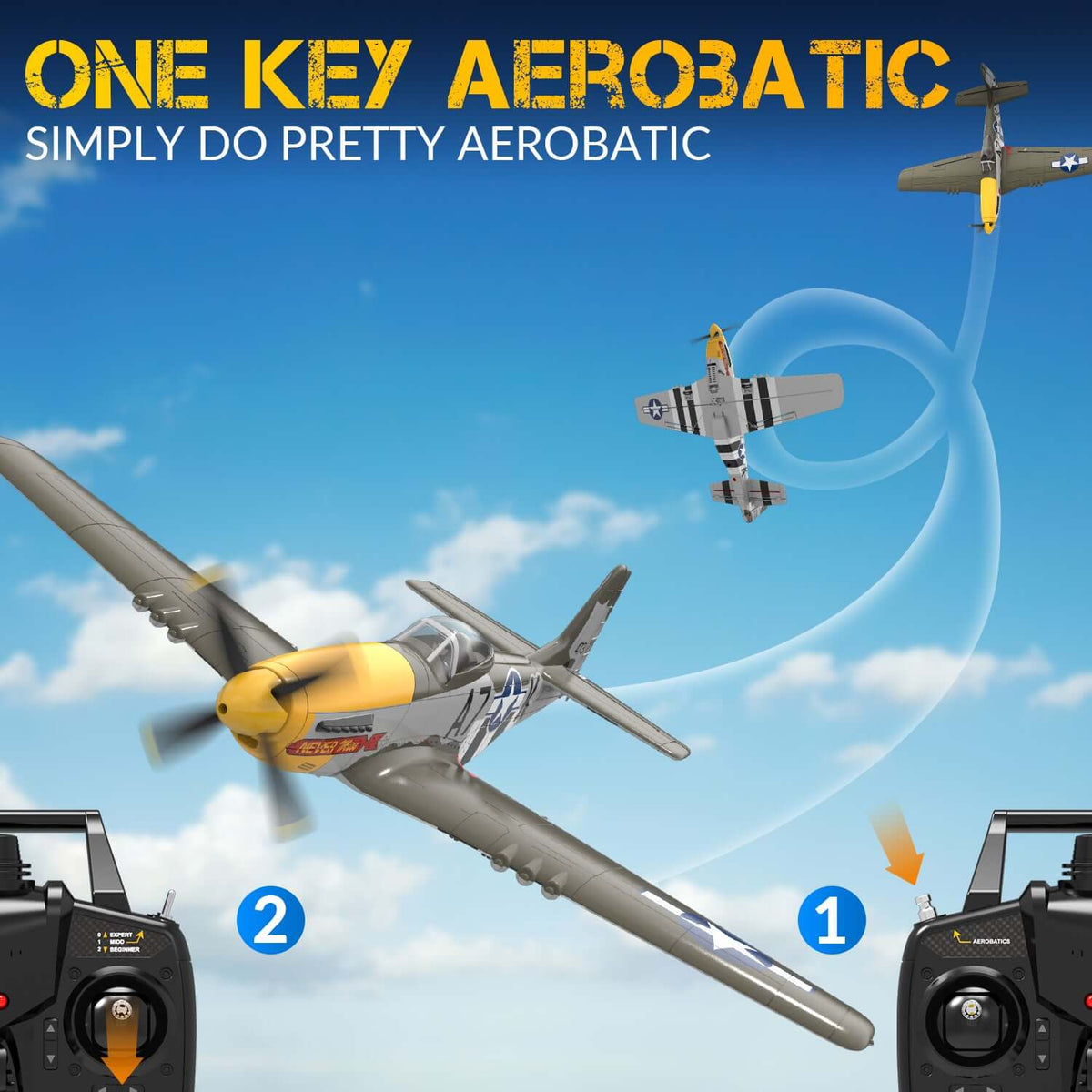 P51D RC Airplane, 4-Channel Brushless Motor, XPilot Stabilizer, 2.4GHz Remote
