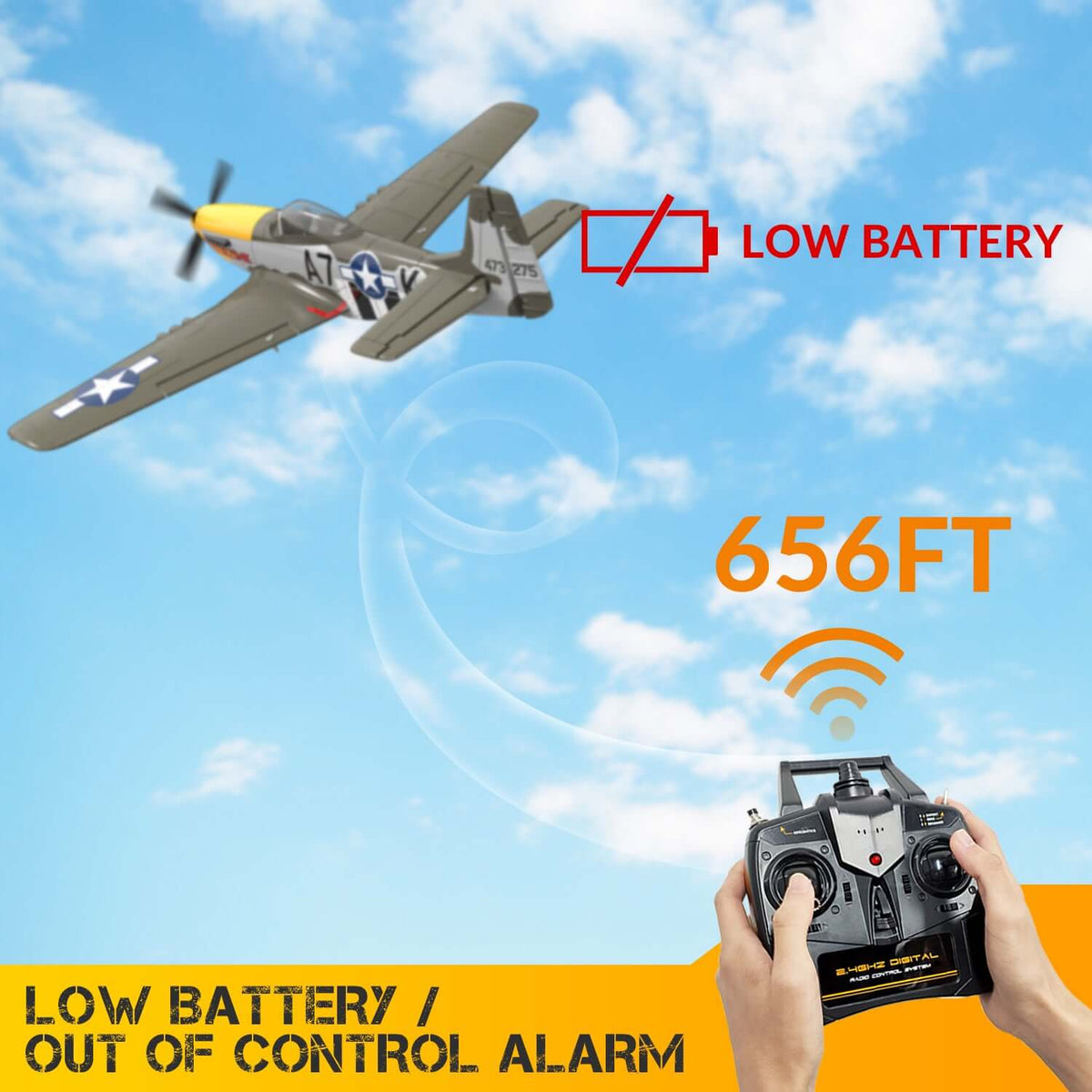 P51D RC Airplane, 4-Channel Brushless Motor, XPilot Stabilizer, 2.4GHz Remote