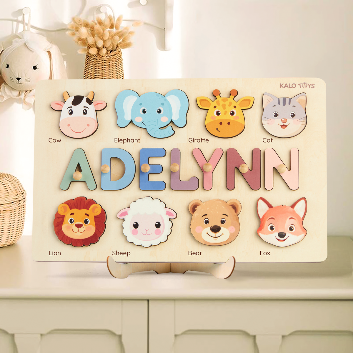 Animal Name Puzzle for Kids, Wooden Toddler Puzzle with Story-Themed Elements, Custom Gifts For 1-3 Year Old, Nursery Decor NP53