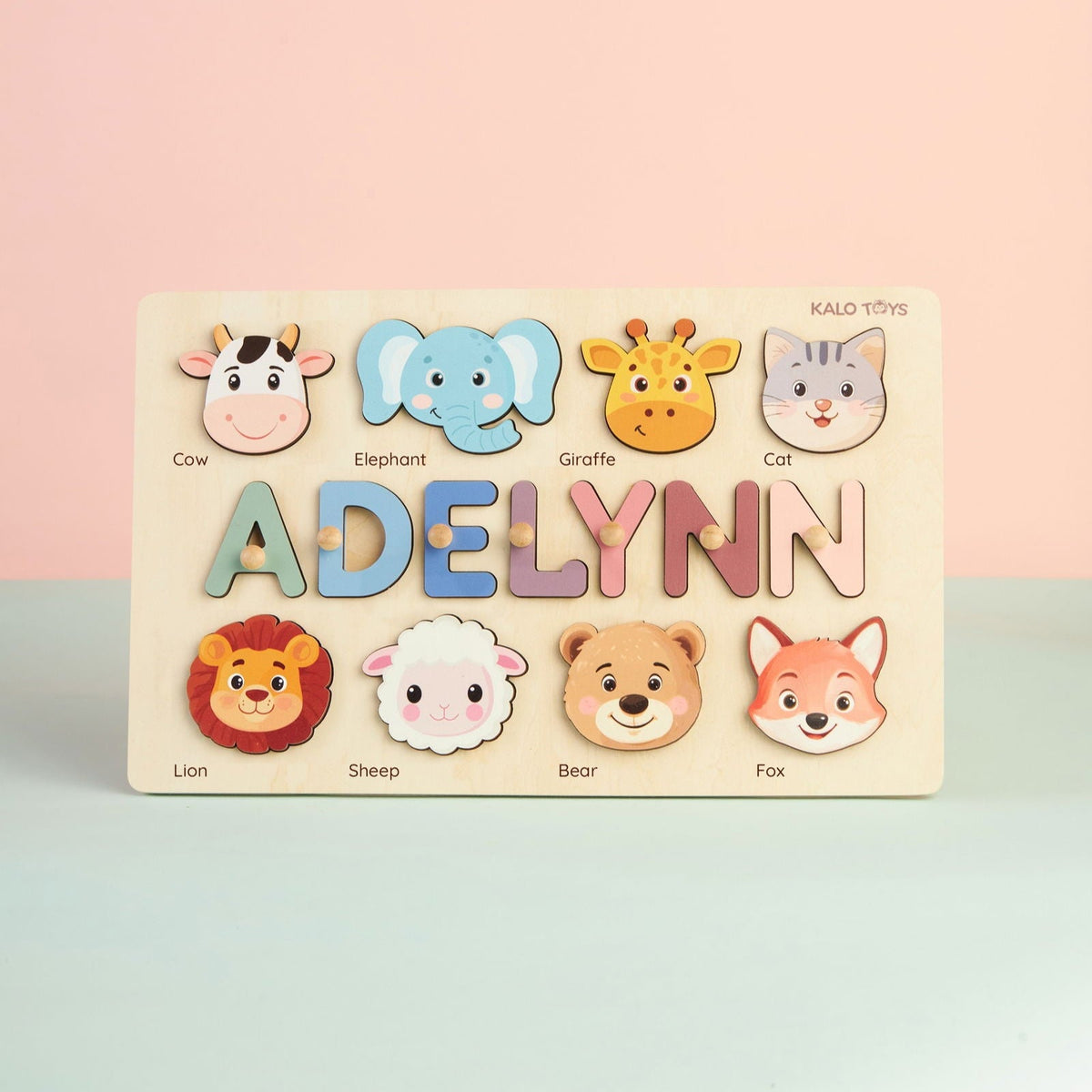 Animal Name Puzzle for Kids, Wooden Toddler Puzzle with Story-Themed Elements, Custom Gifts For 1-3 Year Old, Nursery Decor NP53