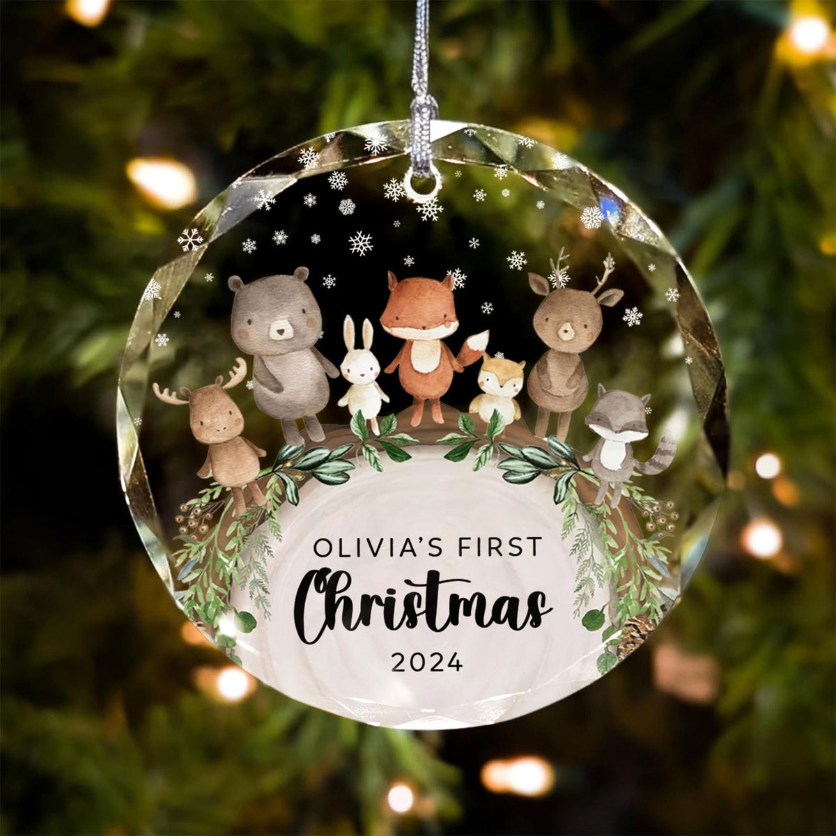 Baby's 1st Christmas Glass Ornament, Personalized Woodland Creatures, Baby Deer Ornament, Holiday Keepsake Ornament, New Baby Gift, 2025 Custom Baby Ornament GX06-12
