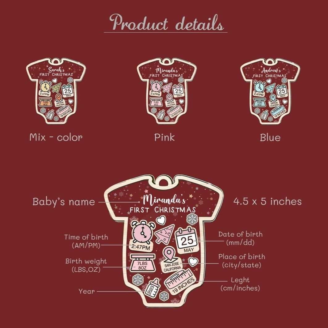 Baby's First Christmas Ornament, Personalized Baby 1st Christmas Ornament CF63