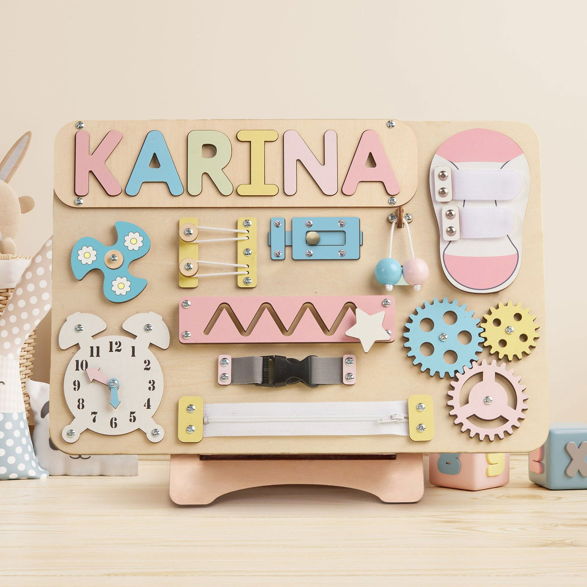 Customized Montessori Busy Board With Baby Name - Wooden Montessori Toys | KindlyToys, BB10