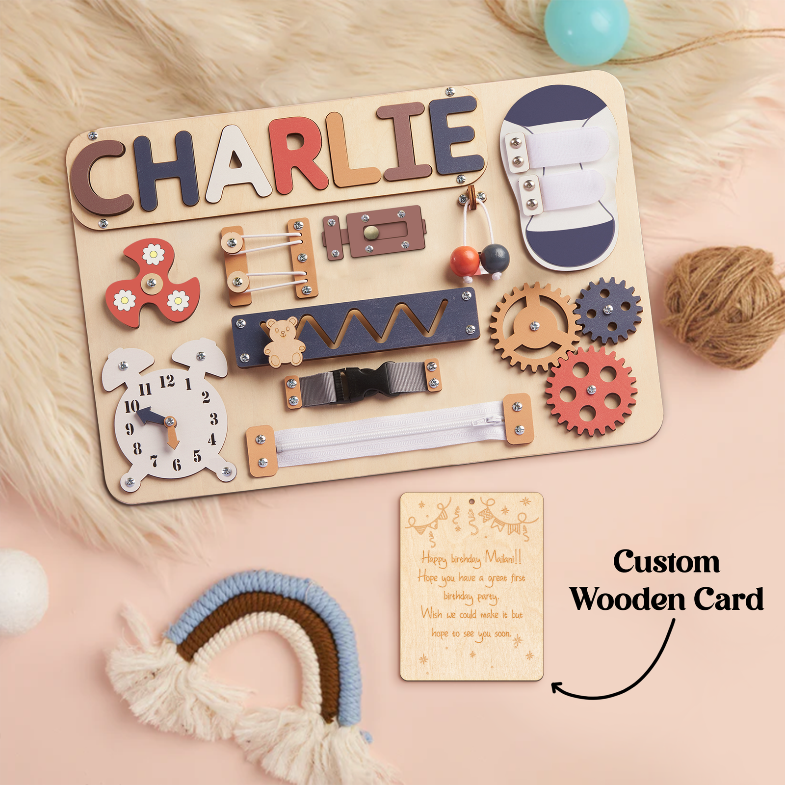 Customized Montessori Busy Board With Baby Name - Wooden Montessori Toys | KindlyToys, BB10