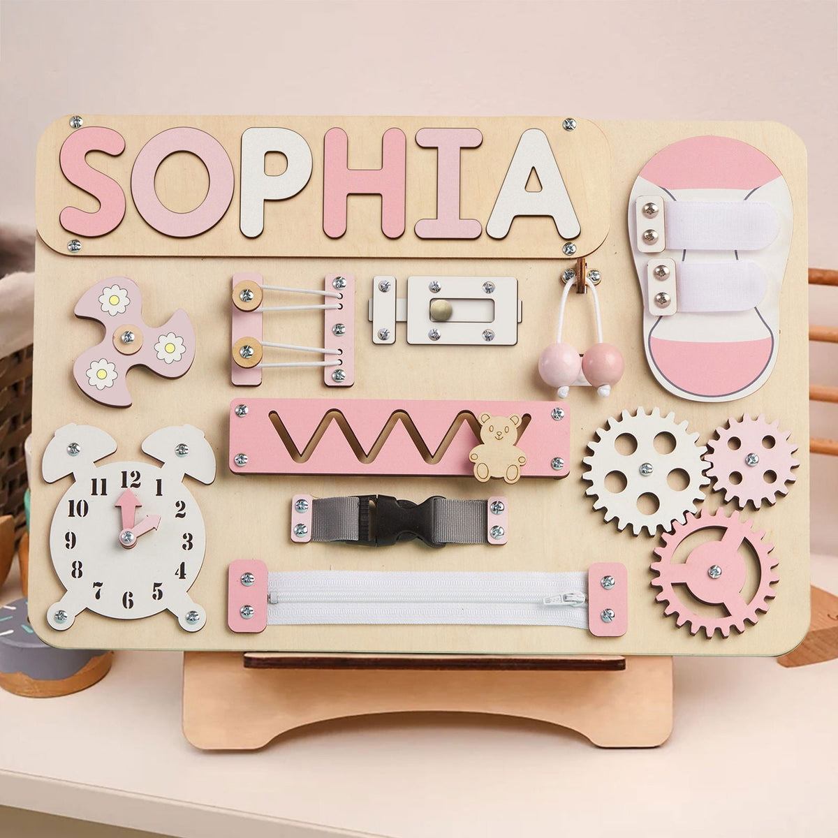 Customized Montessori Busy Board With Baby Name - Wooden Montessori Toys | KindlyToys, BB10