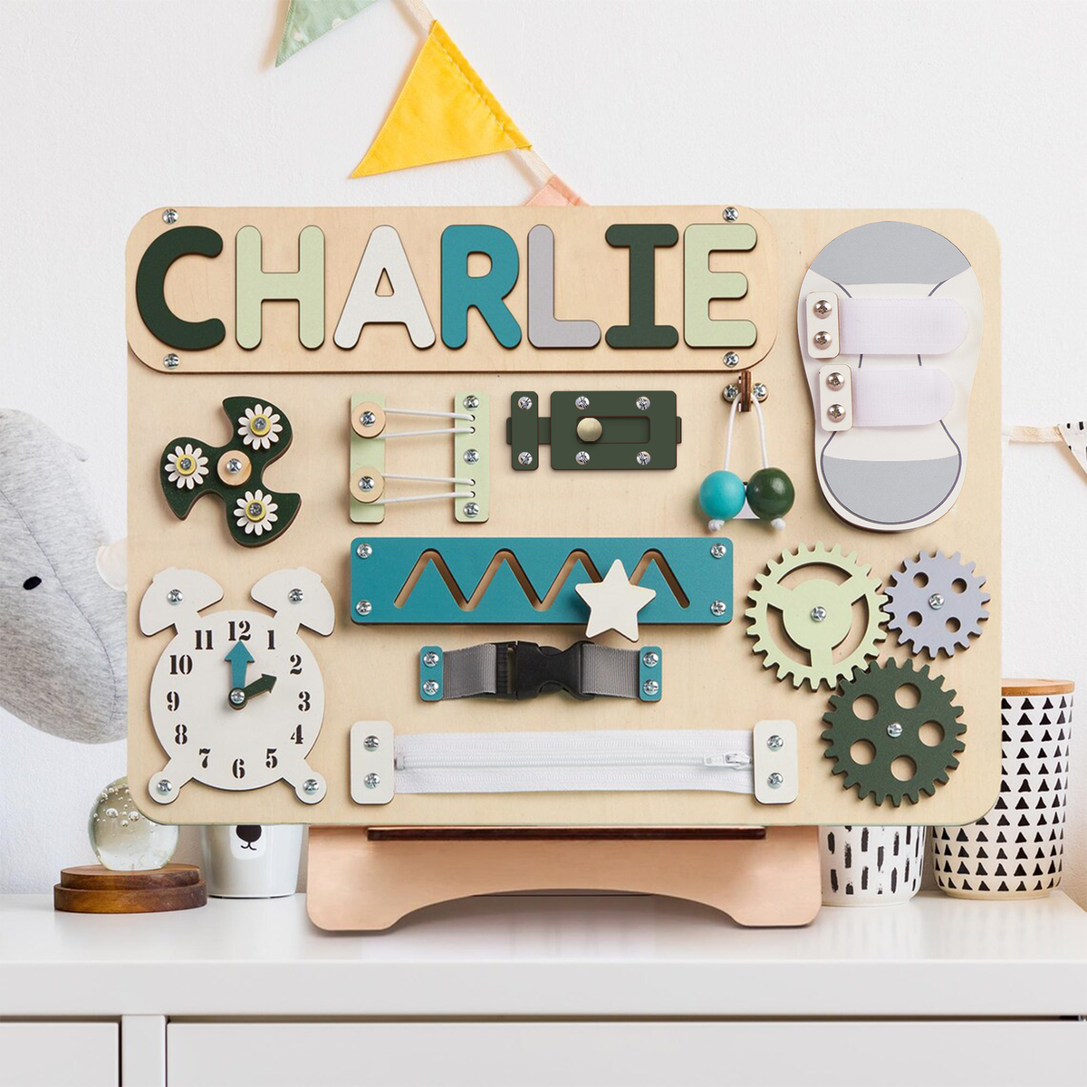 Customized Montessori Busy Board With Baby Name - Wooden Montessori Toys | KindlyToys, BB10