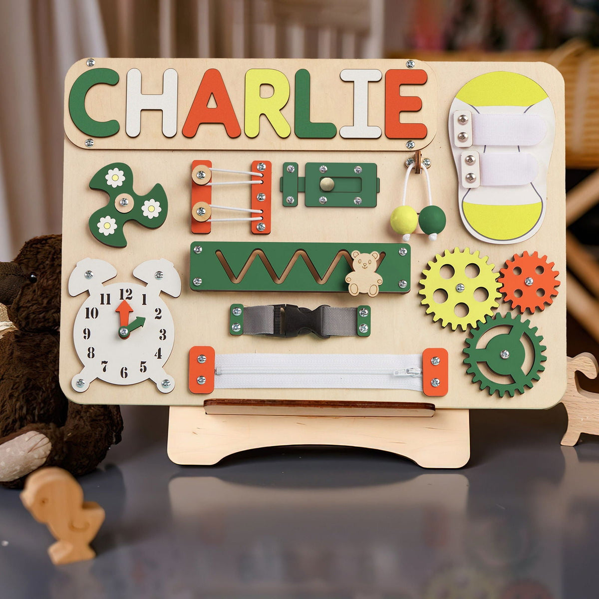Customized Montessori Busy Board With Baby Name - Wooden Montessori Toys | KindlyToys, BB10