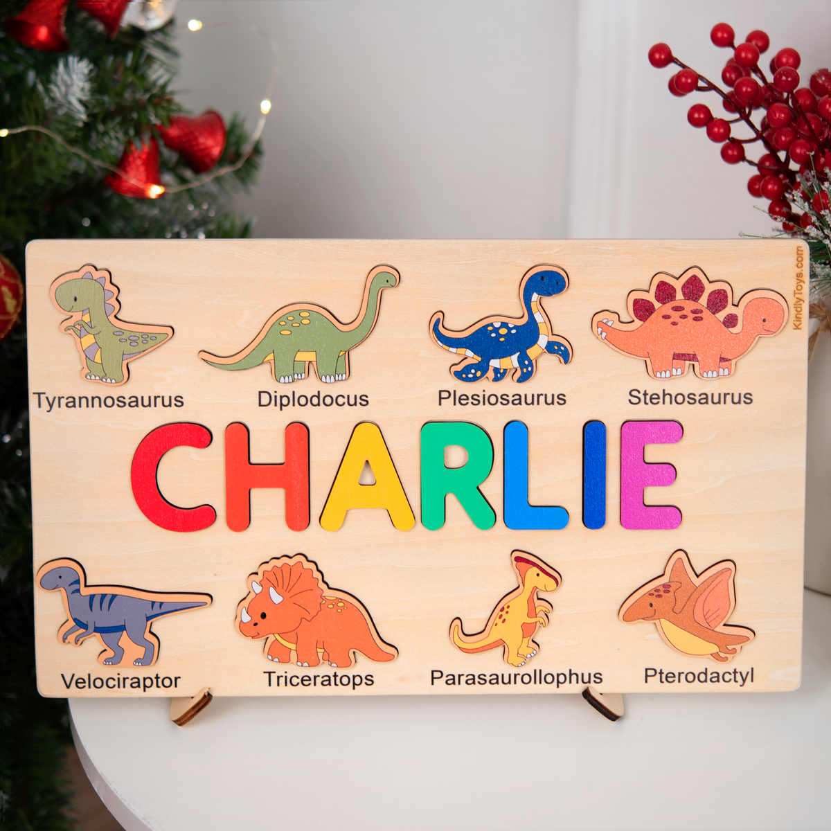 Cute Dinosaurs Name Puzzle For Toddlers, Baby Name Wooden Puzzle, Wooden Montessori Toys, 1st Birthday Gifts For Kids, First Christmas Gifts idea NP07