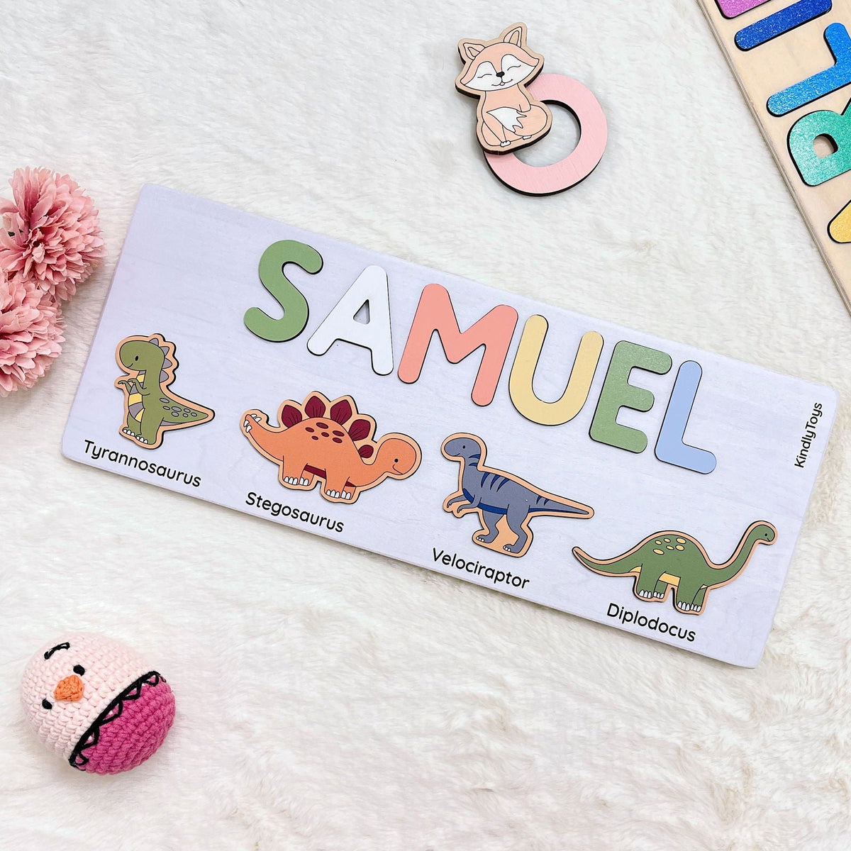 Cute Dinosaurs Name Puzzle For Toddlers, Baby Name Wooden Puzzle, Wooden Montessori Toys, 1st Birthday Gifts For Kids, First Christmas Gifts idea NP07