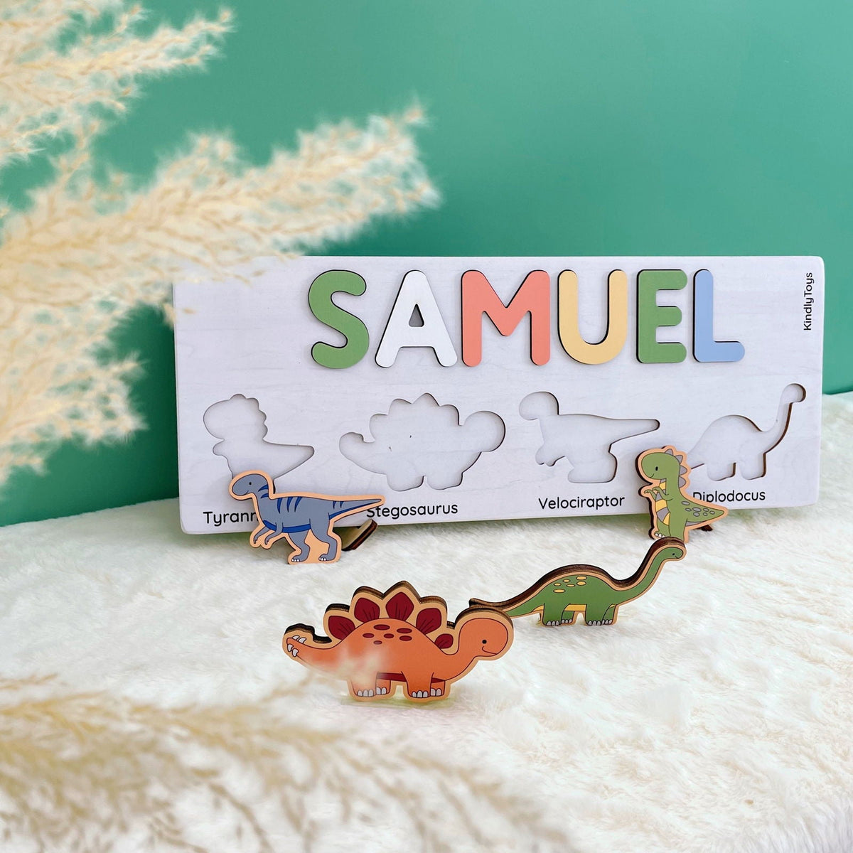 Cute Dinosaurs Name Puzzle For Toddlers, Baby Name Wooden Puzzle, Wooden Montessori Toys, 1st Birthday Gifts For Kids, First Christmas Gifts idea NP07