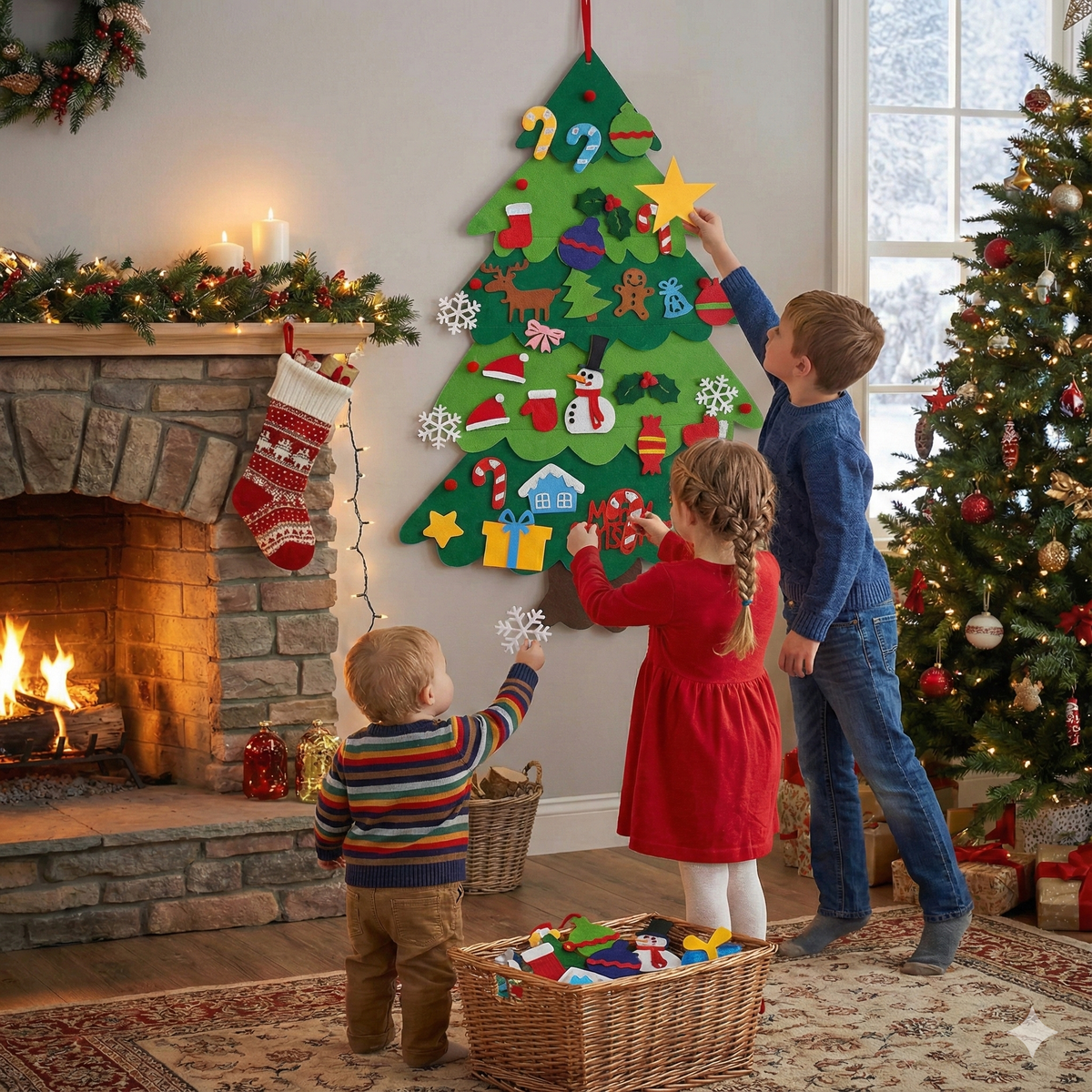 Montessori Felt Christmas Tree With Fairy Lights
