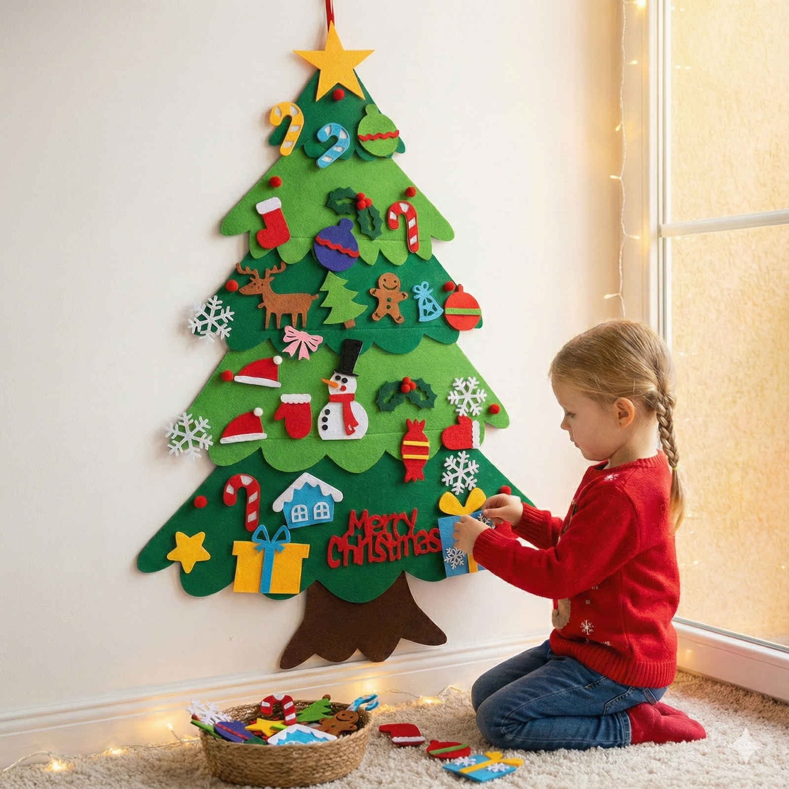 Montessori Felt Christmas Tree With Fairy Lights