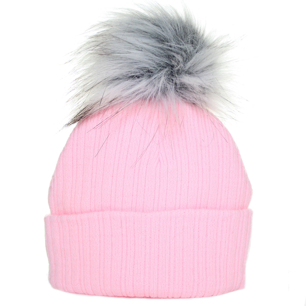 Pink Baby Pom Pom Hat - Girls - Faux Fur Bobble