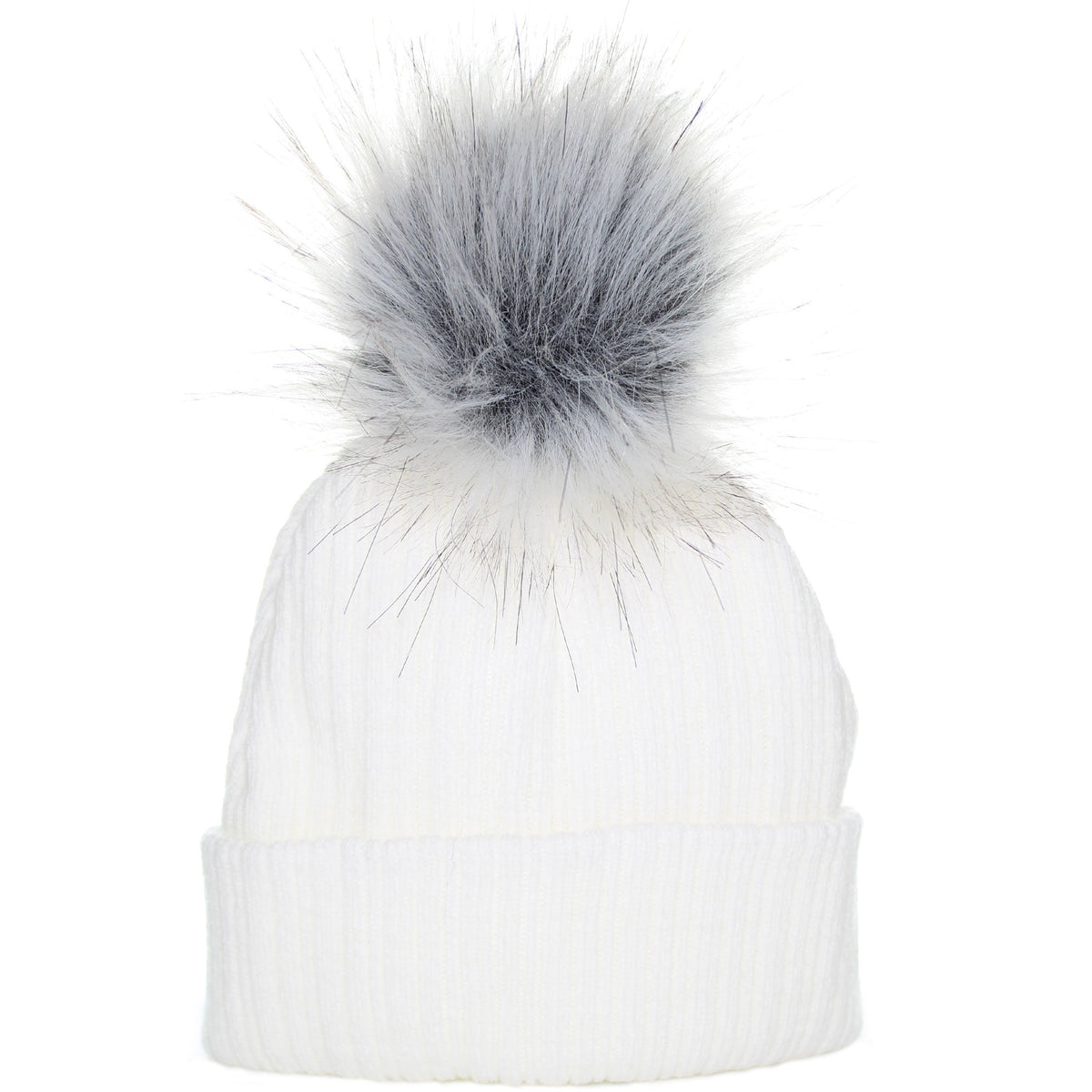 White Faux Fur Baby Pom Pom Hat - Newborn to 6 Month