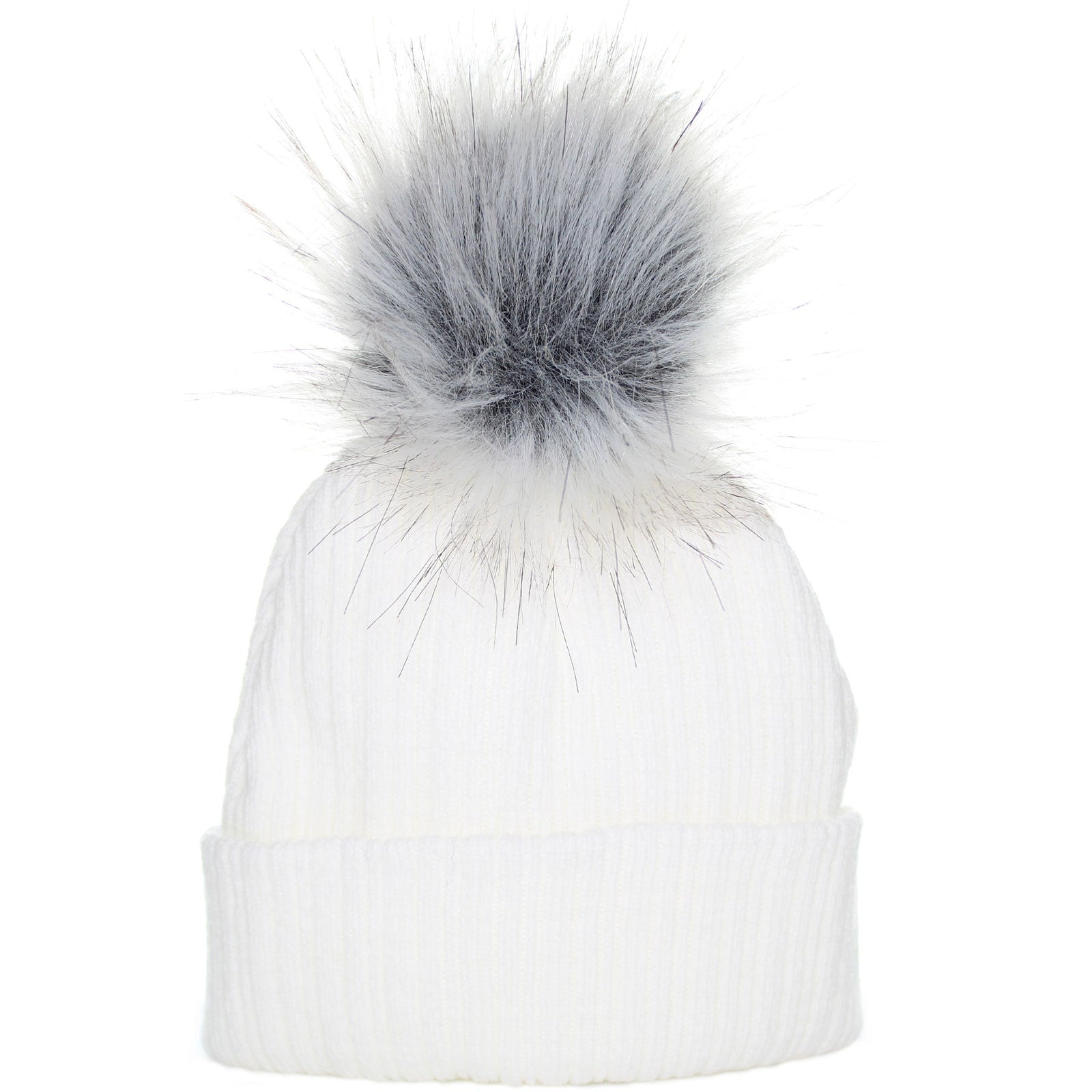 White Faux Fur Baby Pom Pom Hat - Newborn to 6 Month