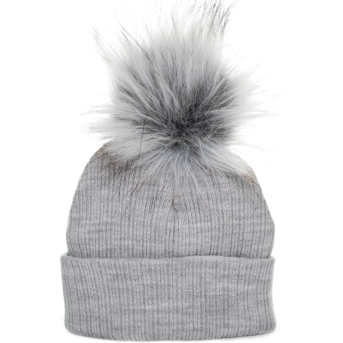 Unisex Grey Baby Pom Pom Hat - Newborn &amp; 0-6 month