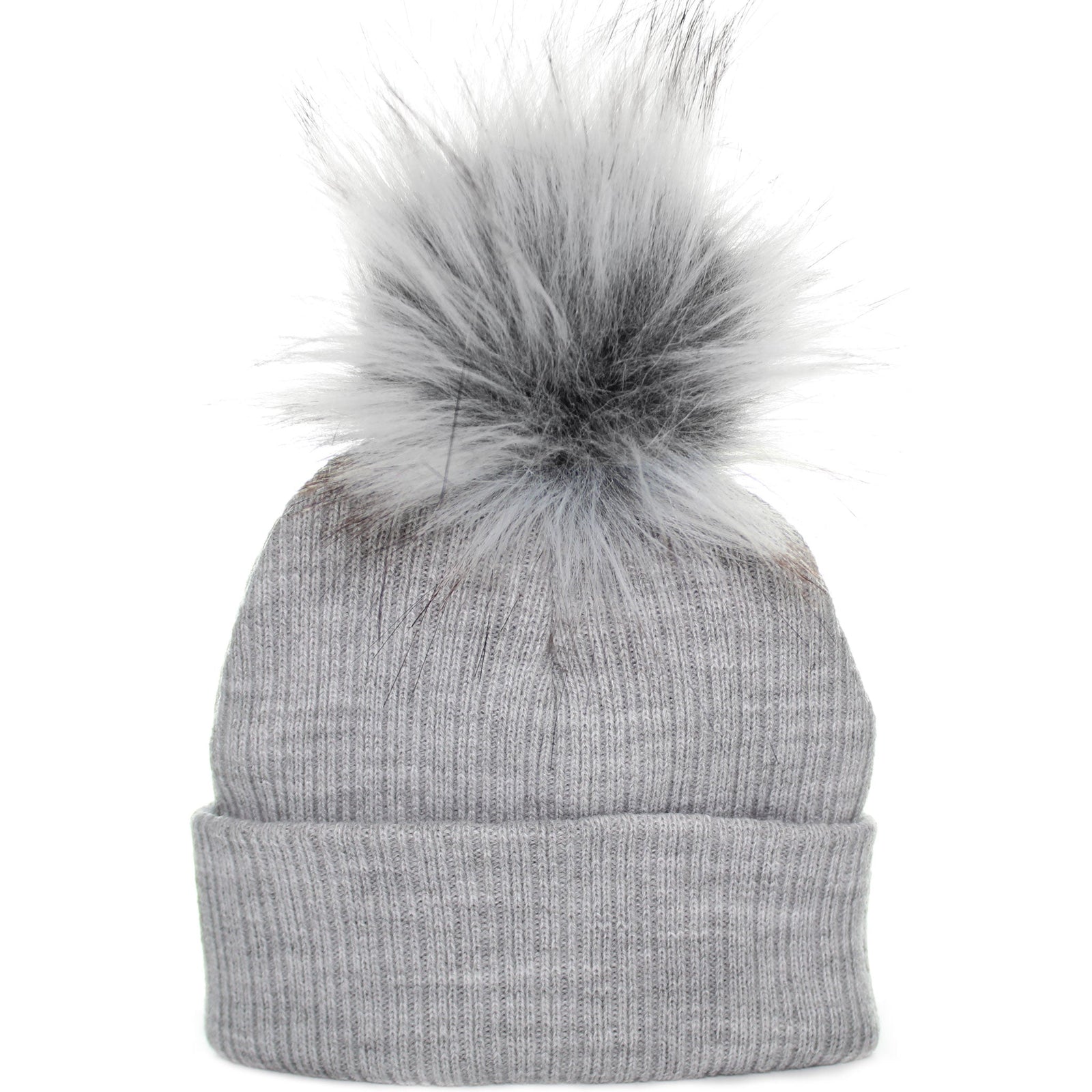 Unisex Grey Baby Pom Pom Hat - Newborn & 0-6 month