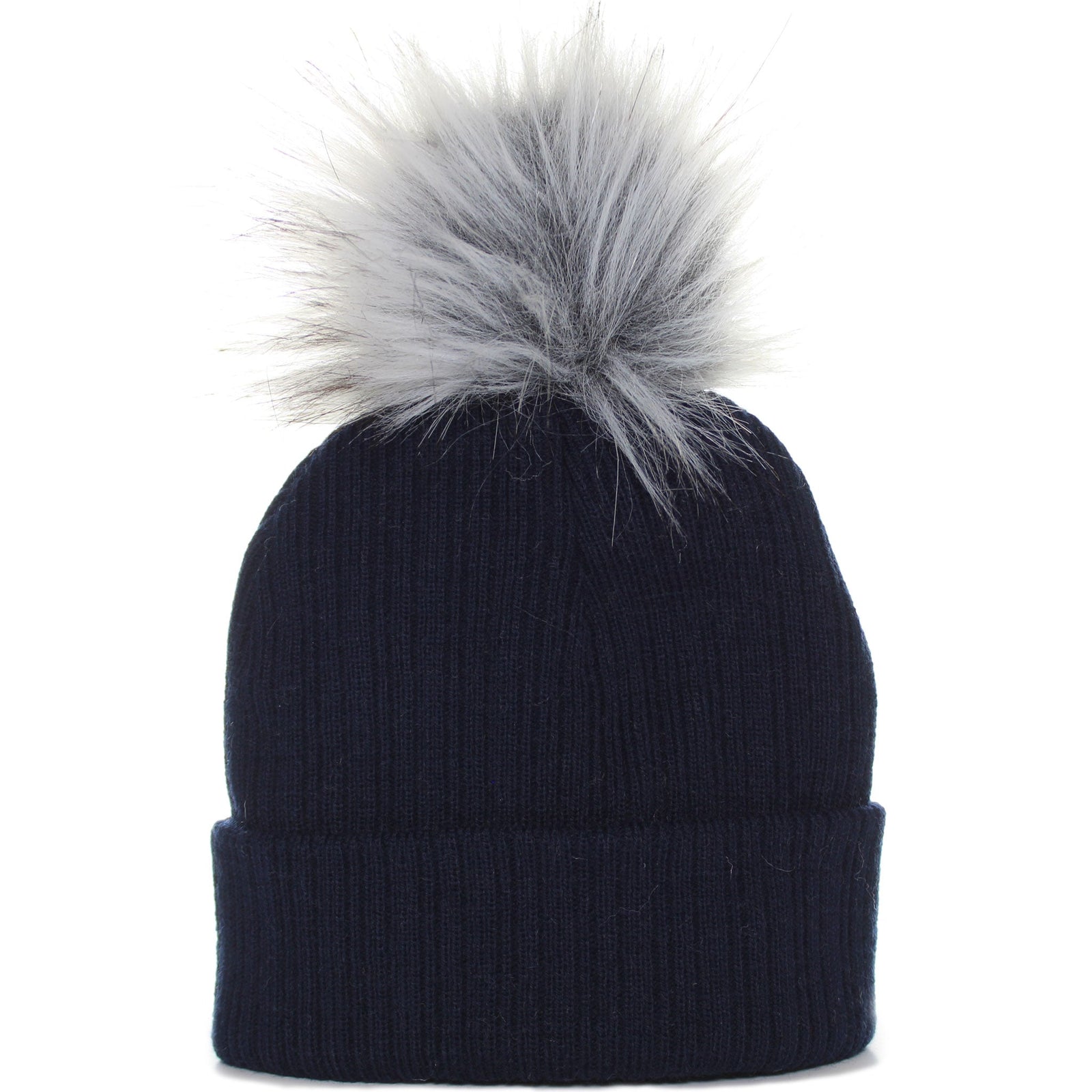 Navy Faux Fur Baby Pom Pom Hat - Newborn & 0-6 Month