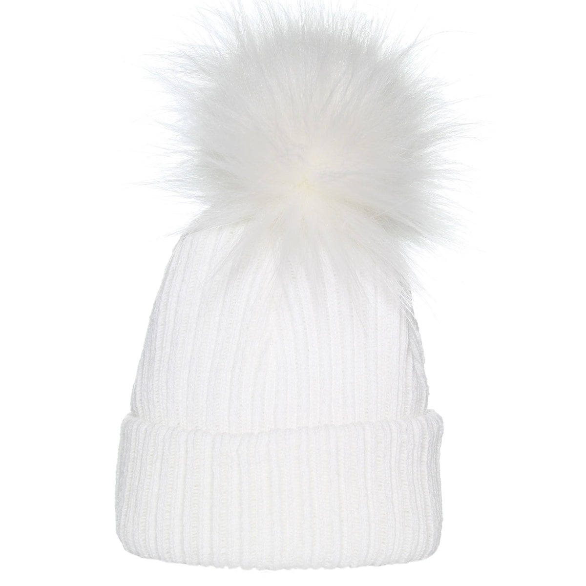 Baby Pom Hat – White Faux Fur | Unisex | Newborn &amp; 0–6 Months