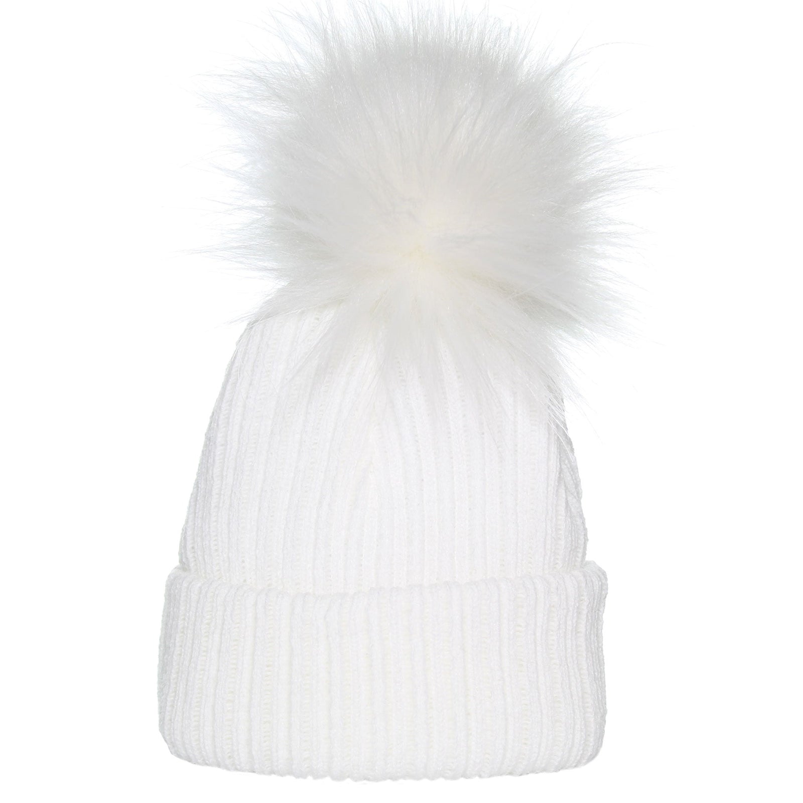 Baby Pom Hat – White Faux Fur | Unisex | Newborn & 0–6 Months
