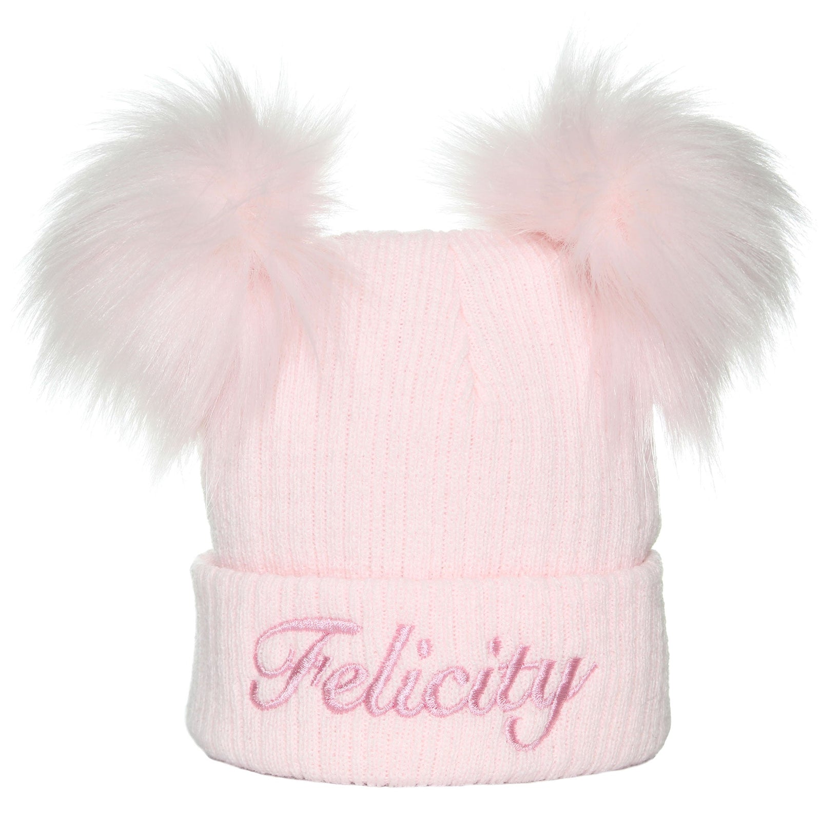 Personalised Baby Pom Hat – Pastel Pink Double Pom | Newborn & 0–6 Months