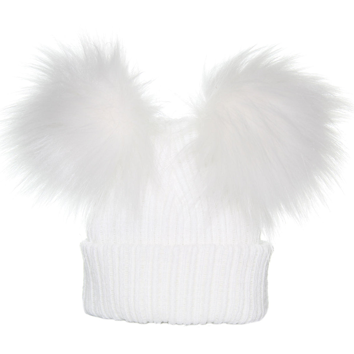 Baby Double Pom Hat – White | Unisex | Newborn &amp; 0–6 Months