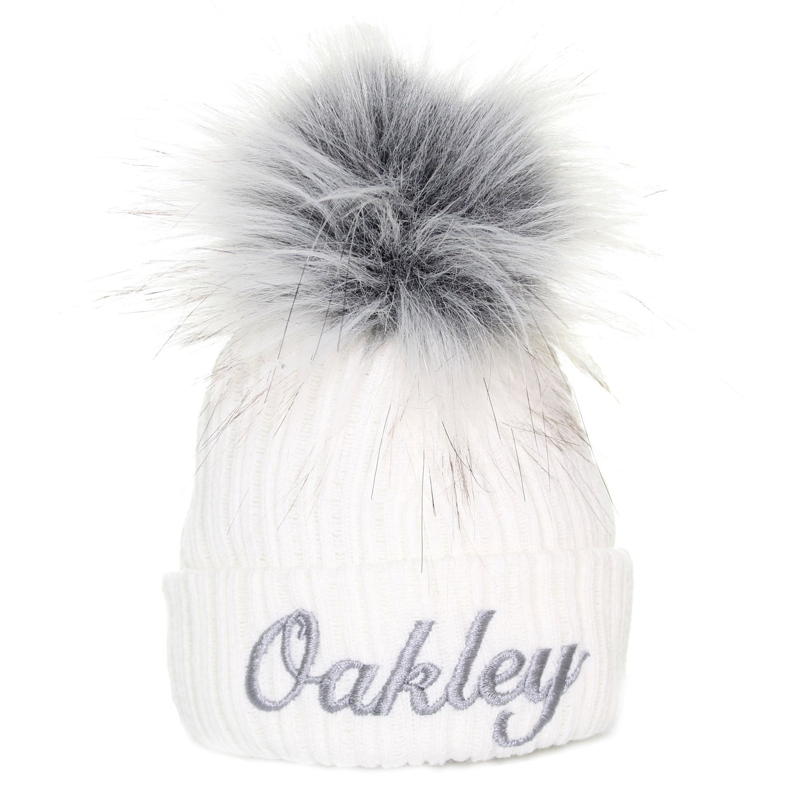 Personalised Baby Hat - White Pom Pom Hat Unisex