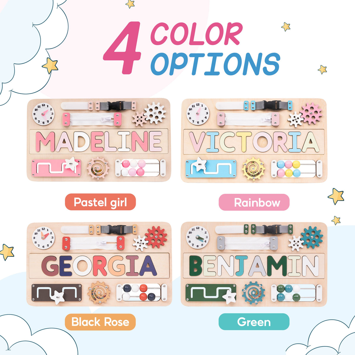 Personalized Busy Board Name Puzzle - Wooden Montessori Toys | Kindlytoys
