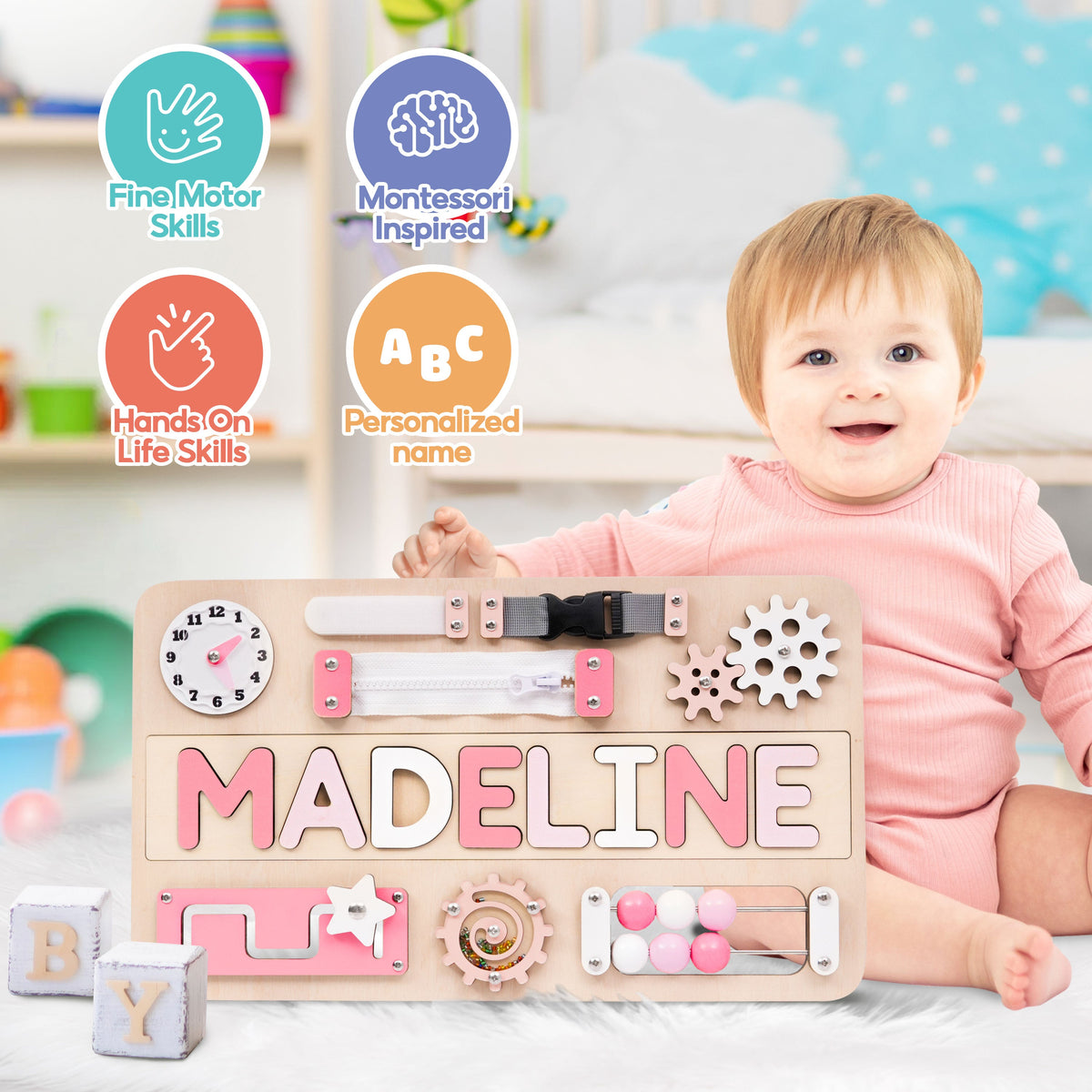 Personalized Busy Board Name Puzzle - Wooden Montessori Toys | Kindlytoys