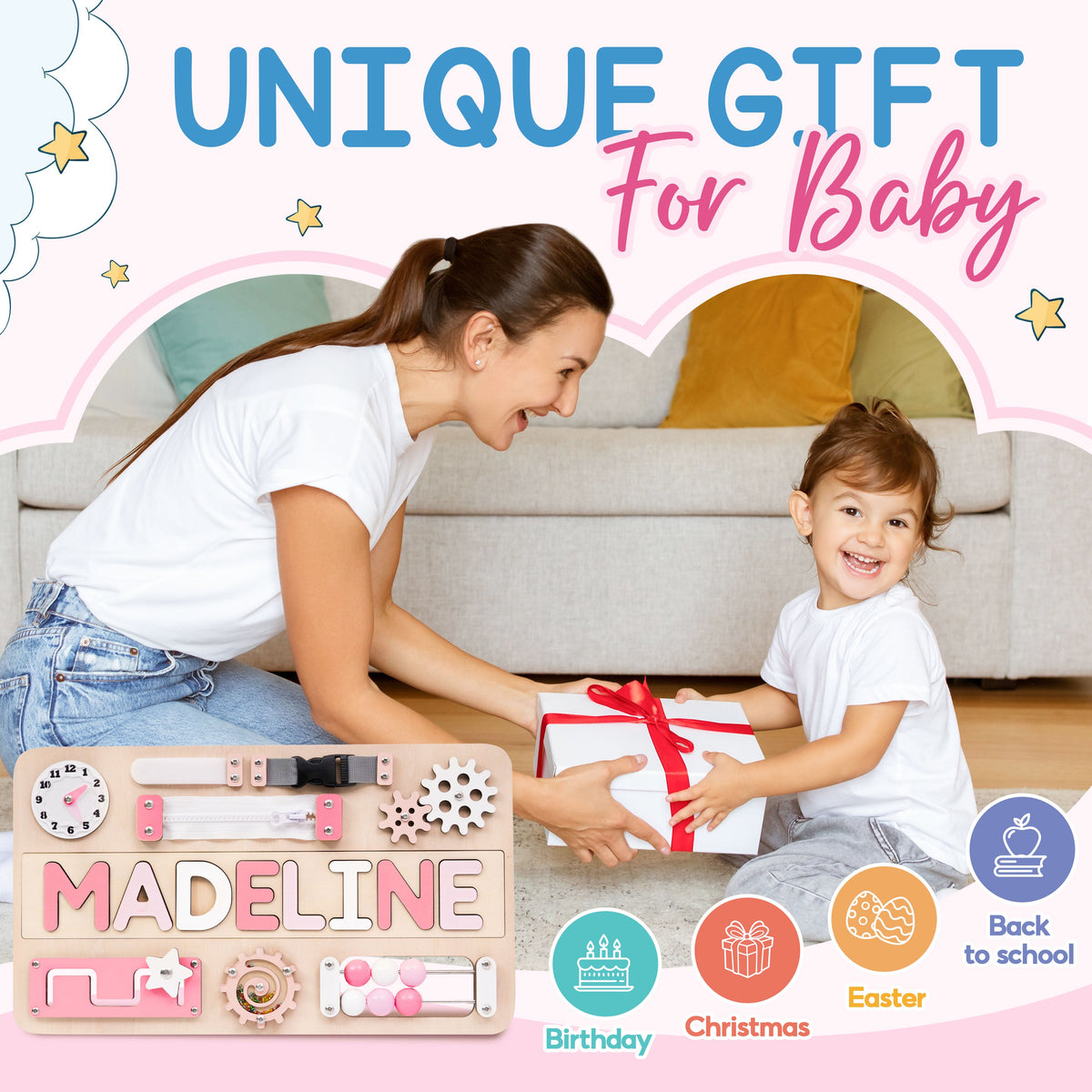 Personalized Busy Board Name Puzzle - Wooden Montessori Toys | Kindlytoys