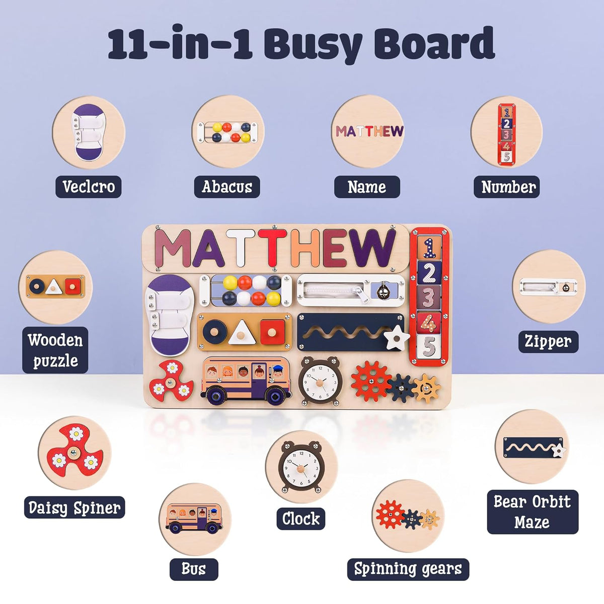 Montessori Busy Board for Toddlers With Roating Numbers BB55 (Made in USA)