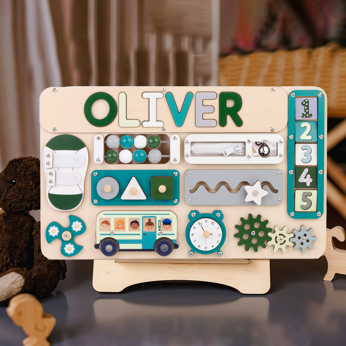 Montessori Busy Board for Toddlers With Roating Numbers BB55 (Made in USA)