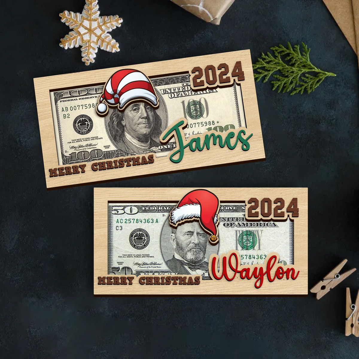 Personalized Christmas Money Holders, Christmas Party Cash Holder Gift, Santa Money Cards MH43